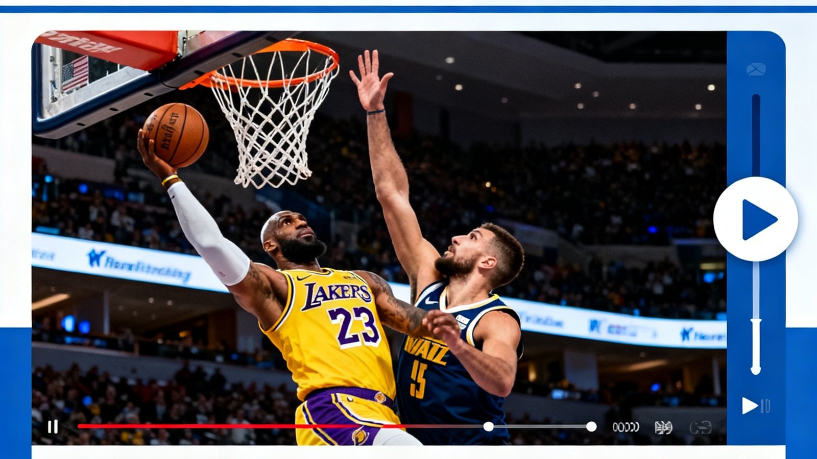 天天体育视频集锦页面，包含NBA詹姆斯隔扣戈贝尔的精彩回放剪辑